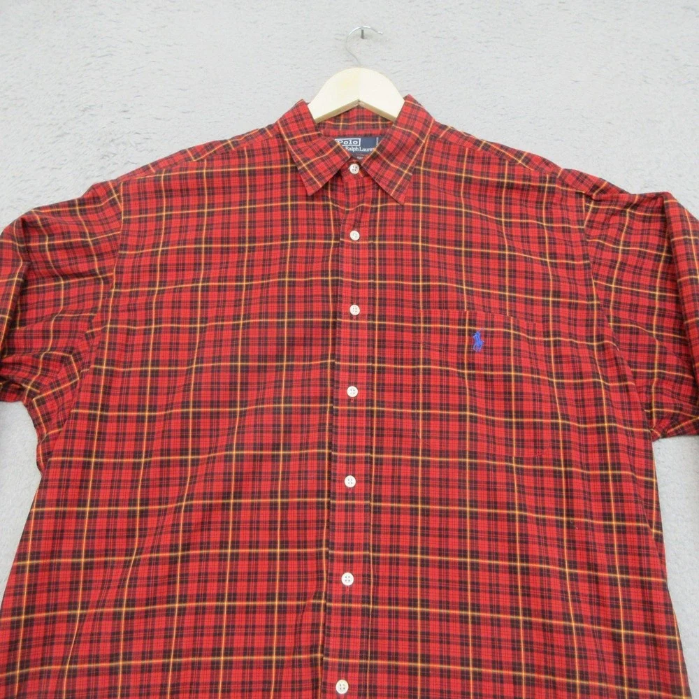 Polo Ralph Lauren Lowell Sport Shirt Men L Red Tartan Plaid Cotton Prep Classic